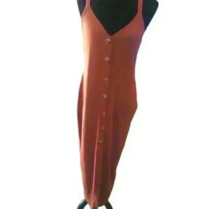 Shein Womens Burnt Orange Cotton Ribbed Knit Maxi Dress L